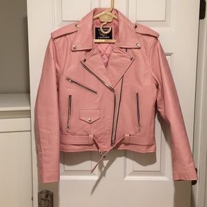 Pink LEATHER Moto Jacket - Large